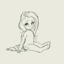 Size: 4000x4000 | Tagged: safe, artist:miokomata, derpibooru import, fluttershy, pegasus, pony, cute, female, freckles, freckleshy, gray background, grayscale, image, jpeg, light gray background, looking at you, mare, monochrome, shyabetes, simple background, sitting, solo