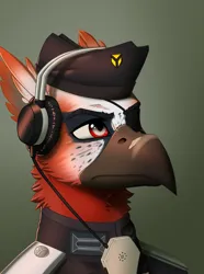 Size: 2000x2692 | Tagged: safe, artist:twotail813, derpibooru import, oc, oc:peter zuckergreif, unofficial characters only, gryphon, equestria at war mod, bust, clothes, hat, headphones, image, png, portrait, solo