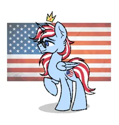 Size: 3490x3672 | Tagged: safe, artist:northglow, derpibooru import, oc, ponified, unofficial characters only, alicorn, pony, american flag, crown, flag, image, jewelry, nation ponies, png, regalia, simple background, smiling, solo, sunglasses, united states