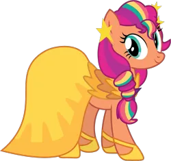 Size: 1071x1008 | Tagged: safe, artist:prixy05, derpibooru import, sunny starscout, earth pony, pony, g5, clothes, dress, female, g4, g5 to g4, gala dress, generation leap, image, mane stripe sunny, mare, png, simple background, solo, transparent background, vector