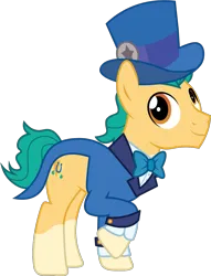 Size: 964x1261 | Tagged: safe, artist:prixy05, derpibooru import, hitch trailblazer, earth pony, pony, g5, bowtie, clothes, g4, g5 to g4, generation leap, hat, image, male, png, simple background, solo, stallion, suit, top hat, transparent background, vector