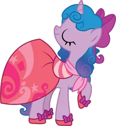 Size: 1018x1102 | Tagged: safe, artist:prixy05, derpibooru import, izzy moonbow, pony, unicorn, g5, alternate hairstyle, bow, clothes, dress, female, g4, g5 to g4, gala dress, generation leap, hair bow, horn, image, mare, png, simple background, solo, transparent background, vector