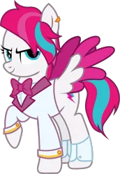Size: 733x1064 | Tagged: safe, artist:prixy05, derpibooru import, zipp storm, pegasus, pony, g5, alternate hairstyle, bowtie, clothes, ear piercing, female, g4, g5 to g4, generation leap, image, mare, piercing, png, simple background, solo, spread wings, suit, transparent background, vector, wings
