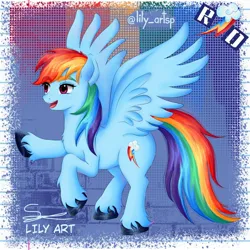 Size: 1500x1500 | Tagged: safe, artist:liliart1211, derpibooru import, rainbow dash, pegasus, pony, digital art, digital painting, flying, g4, image, jpeg, rainbow