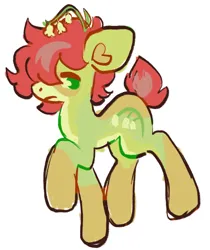 Size: 1386x1652 | Tagged: safe, artist:friendlyfloaty, derpibooru import, oc, unofficial characters only, earth pony, pony, cutie mark, earth pony oc, full body, green coat, green eyes, image, jpeg, plant, raised hoof, red mane, short tail, simple background, solo, tail, unamused, white background