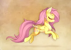 Size: 4000x2850 | Tagged: safe, artist:zeta-mad, artist:zetamad, derpibooru import, fluttershy, pegasus, pony, atg 2020, chest fluff, cute, eyes closed, female, folded wings, g4, high res, image, jpeg, mare, newbie artist training grounds, pale belly, profile, shyabetes, side view, smiling, solo, tail, wings