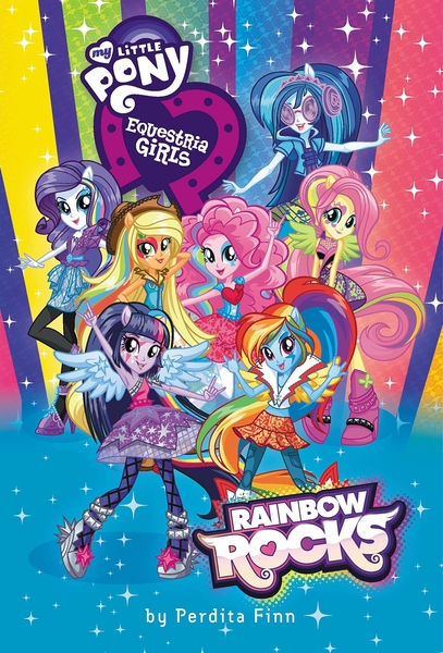 Size: 3393x5000 | Tagged: safe, derpibooru import, official, applejack, fluttershy, pinkie pie, rainbow dash, rarity, twilight sparkle, vinyl scratch, human, equestria girls, arm behind head, book cover, boots, clothes, cover, dress, eared humanization, female, g4, group, headphones, humanized, image, jpeg, looking at you, mane six, my little pony equestria girls: rainbow rocks, my little pony: equestria girls: rainbow rocks, open mouth, open smile, ponied up, raised arm, shoes, smiling, sparkles, spread wings, winged humanization, wings
