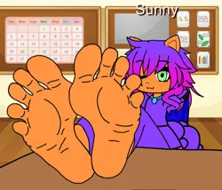 Size: 720x616 | Tagged: safe, artist:bigboyj2007, derpibooru import, sunny starscout, earth pony, human, g5, alternate hairstyle, feet, female, gacha life, gift art, house, image, png, shitposting, solo, solo female, text