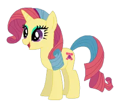 Size: 493x424 | Tagged: safe, artist:selenaede, artist:user15432, derpibooru import, honeybelle, pony, unicorn, base used, g4, horn, image, multicolored mane, multicolored tail, open mouth, open smile, png, purple eyes, rarity hair, recolor, simple background, smiling, solo, tail, transparent background, yellow coat