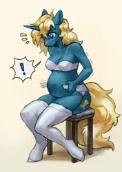 Size: 2908x4096 | Tagged: suggestive, artist:lunnita_pony, derpibooru import, oc, oc:maple parapet, unofficial characters only, anthro, unguligrade anthro, unicorn, horn, image, jpeg, pregnant, solo, unicorn oc