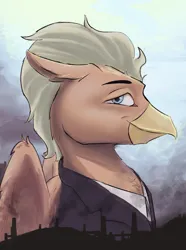 Size: 1560x2100 | Tagged: safe, artist:tofuslied-, derpibooru import, oc, oc:plumage moonfeather, unofficial characters only, hippogriff, equestria at war mod, bust, clothes, image, jacket, necktie, png, portrait, solo
