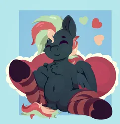 Size: 1833x1893 | Tagged: safe, artist:rhythmpixel, derpibooru import, oc, oc:treading step, unofficial characters only, pegasus, pony, belly, chest fluff, clothes, dock, happy, image, male, png, socks, solo, stallion, tail