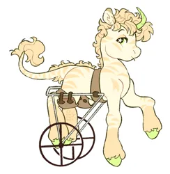 Size: 1941x1986 | Tagged: oc name needed, safe, artist:cocopudu, derpibooru import, oc, unofficial characters only, hybrid, pony, unicorn, zony, g2, back fluff, blonde mane, blonde tail, coat markings, colored eartips, colored hooves, colored horn, commission, cream coat, curly mane, curly tail, curved horn, ear fluff, eyebrows, facial markings, frown, green eyes, horn, hybrid oc, image, leonine tail, lidded eyes, long tail, looking back, png, profile, raised eyebrow, raised hoof, short mane, signature, simple background, socks (coat marking), solo, standing, starry eyes, striped, striped ears, stripes, style emulation, tail, unicorn oc, unique horn, unshorn fetlocks, wheelchair, white background, wingding eyes, yellow mane, yellow tail, zony oc