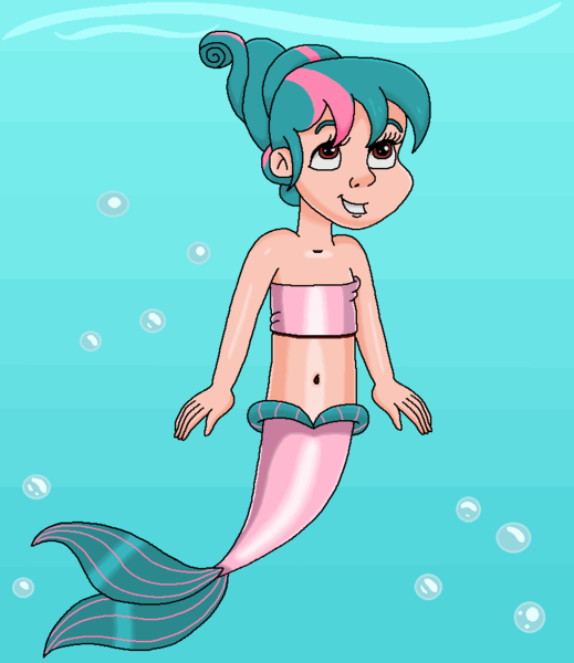 Size: 802x928 | Tagged: safe, artist:ocean lover, derpibooru import, tulip swirl, human, mermaid, bandeau, bare shoulders, belly, belly button, bubble, cheerful, child, cute, excited, excitement, fins, fish tail, green hair, hair bun, happy, human coloration, humanized, image, light skin, looking up, mermaid tail, mermaidized, mermay, midriff, ms paint, ocean, pink tail, png, red eyes, short hair, sleeveless, smiling, species swap, tail, tail fin, two toned hair, underwater, water