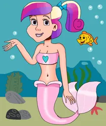 Size: 912x1093 | Tagged: safe, artist:ocean lover, derpibooru import, princess cadance, fish, human, mermaid, starfish, bandeau, bare midriff, bare shoulders, beautiful, belly, belly button, bow, bubble, coral, cute, fins, fish tail, hair bow, heart, human coloration, humanized, image, light skin, lips, looking at you, mermaid princess, mermaid tail, mermaidized, mermay, midriff, ms paint, multicolored hair, ocean, png, ponytail, pretty, purple eyes, rock, sleeveless, smiling, smiling at you, species swap, tail, tail fin, teen princess cadance, teenager, underwater, water, young cadance