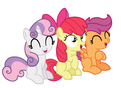 Size: 510x372 | Tagged: safe, artist:pteroducktyle, derpibooru import, apple bloom, scootaloo, sweetie belle, earth pony, pegasus, pony, unicorn, best pony, cute, cutie mark crusaders, female, filly, foal, happy, horn, image, laughing, png, simple background, white background, wip