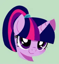 Size: 484x527 | Tagged: safe, ai content, machine learning generated, ponerpics import, twilight sparkle, pony, unicorn, generator:ponydiffusion, generator:purplesmart.ai, image, jpeg, ponytail, simple, simple background, unicorn twilight