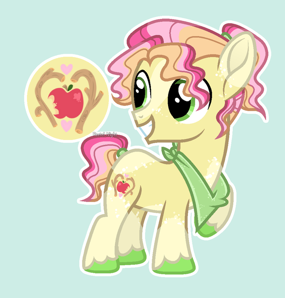 Size: 992x1039 | Tagged: safe, artist:pastelnightyt, derpibooru import, oc, oc:apple orchard, earth pony, pony, colt, foal, green background, image, male, offspring, parent:braeburn, parent:marble pie, parents:braeble, png, simple background, solo