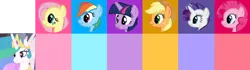 Size: 1280x357 | Tagged: safe, artist:amicasecretuwu, derpibooru import, applejack, fluttershy, pinkie pie, princess celestia, rainbow dash, rarity, twilight sparkle, adopt grid, female, g4, image, mane six, png