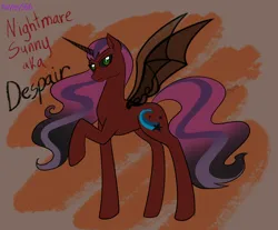 Size: 2880x2384 | Tagged: safe, artist:hayley566, derpibooru import, sunny starscout, alicorn, pony, g5, my little pony: a new generation, alternate hairstyle, black sclera, corrupted, evil, female, image, mare, nightmarified, png, race swap, raised hoof, solo, sunnycorn