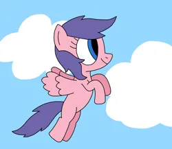 Size: 1398x1213 | Tagged: safe, artist:samanthathehoneypony36, pegasus, pony, g1, adult blank flank, blank flank, closed mouth, cloud, cloudy, cute, female, flapping, flying, g1 northabetes, g1 to g4, g4, generation leap, hooves, hooves up, image, like rainbow dash, mare, north star (g1), north star can fly, png, sky, smiling, solo, spread wings, wind, windswept hair, windswept mane, windswept tail, wings