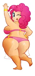 Size: 2000x4250 | Tagged: suggestive, artist:aleximusprime, derpibooru import, edit, pinkie pie, human, ass, background removed, balloonbutt, barefoot, belly dancer, breasts, busty pinkie pie, butt, butt shake, chubby, cleavage, clothes, curvy, dummy thicc, fat, feet, female, females only, g4, hand on hip, huge butt, humanized, image, large butt, loincloth, one eye closed, panties, pink underwear, pinkie thighs, png, pudgy pie, see-through, sexy, sideboob, singing belly dancing rainbooms, solo, solo female, the ass was fat, thighs, thong, thunder thighs, underwear, waving, wide hips, wink