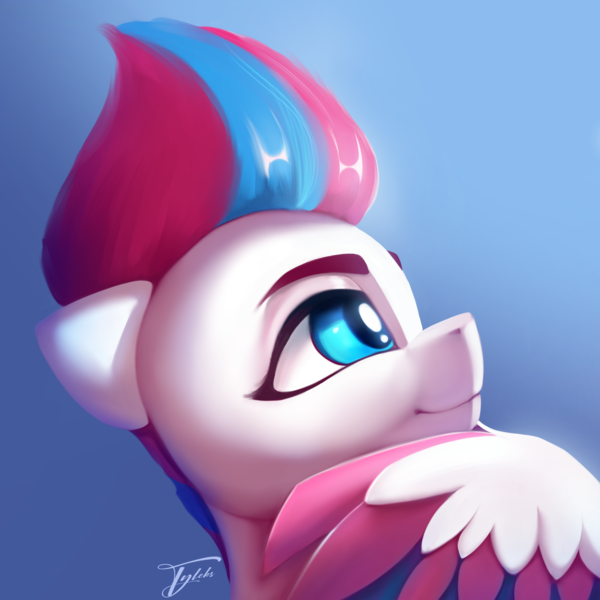 Size: 2050x2050 | Tagged: safe, artist:tyleks, derpibooru import, zipp storm, pegasus, pony, g5, cute, female, image, mare, png, signature, simple background, solo, thinking