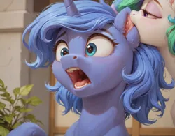 Size: 2048x1600 | Tagged: safe, ai content, anonymous prompter, derpibooru import, machine learning generated, stable diffusion, princess celestia, princess luna, biting, ear bite, ear fluff, g4, generator:pony diffusion v6 xl, image, png, shocked, short hair