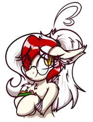 Size: 604x789 | Tagged: safe, artist:aryn, derpibooru import, oc, oc:awya lightfeather, unofficial characters only, pegasus, pony, ahoge, alternate hairstyle, bandage, book, female, glasses, half body, image, looking at you, mare, nerd, pegasus oc, png, ponytail, solo, two toned mane, wings
