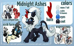Size: 2700x1681 | Tagged: safe, artist:opalacorn, derpibooru import, oc, oc:midnight ashes, unofficial characters only, kirin, nirik, pegasus, pony, cloven hooves, female, image, jpeg, leonine tail, mare, reference sheet, tail, unshorn fetlocks