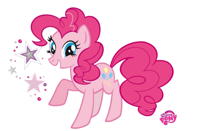 Size: 1046x690 | Tagged: safe, derpibooru import, edit, official, vector edit, pinkie pie, earth pony, pony, g4, image, looking at you, my little pony logo, open mouth, open smile, png, raised hoof, simple background, smiling, stars, transparent background, vector