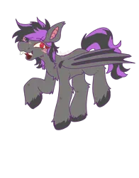 Size: 2200x2800 | Tagged: safe, artist:aero_moon, derpibooru import, oc, oc:starless night (desolator), bat pony, pony, undead, vampire, vampony, blushing, fangs, female, g4, gray coat, image, looking at you, mare, open mouth, png, purple hair, red eyes, simple background, smiling, smiling at you, solo, solo female, unshorn fetlocks