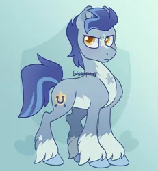 Size: 1280x1385 | Tagged: safe, artist:bishopony, ponerpics import, ponybooru import, earth pony, pony, g5, alternate design, based on concept art, coat markings, concept design, cute, cutie mark, image, jpeg, male, non-canon, simple background, socks (coat marking), solo, solo male, stallion, unshorn fetlocks, watermark