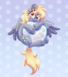 Size: 2421x2751 | Tagged: safe, artist:bishopony, derpibooru import, derpy hooves, pegasus, pony, blush scribble, blushing, bubble, cute, derpabetes, floating, gradient background, high res, hug, image, long eyelashes, looking at you, patterned background, png, signature, smiling, smiling at you, solo, spread wings, unshorn fetlocks, wings