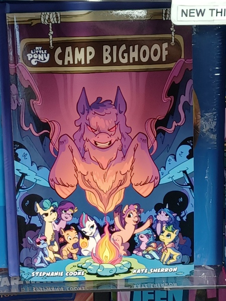 Size: 3000x4000 | Tagged: safe, derpibooru import, hitch trailblazer, izzy moonbow, pipp petals, sunny starscout, zipp storm, pegasus, pony, g5, spoiler:comic, applejack (g5), bigfoot, bighoof, book cover, bookshelf, bookstore, camp bighoof, campfire, cover, creature, fill, fluttershy (g5), foal, hooves in air, image, irl, jpeg, mane five, mane six (g5), misty brightdawn, night, photo, pinkie pie (g5), rainbow dash (g5), rarity (g5), twilight sparkle (g5)