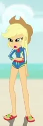 Size: 111x318 | Tagged: safe, derpibooru import, edit, edited screencap, screencap, applejack, human, aww... baby turtles, equestria girls, equestria girls series, applejack's beach shorts swimsuit, applejack's hat, clothes, cowboy hat, cropped, female, g4, hat, image, my little pony equestria girls: better together, png, solo focus, swimsuit