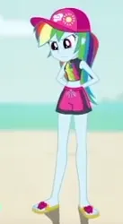 Size: 150x274 | Tagged: safe, derpibooru import, edit, edited screencap, screencap, rainbow dash, human, aww... baby turtles, equestria girls, equestria girls series, clothes, cropped, female, g4, image, my little pony equestria girls: better together, png, rainbow dash's beach shorts swimsuit, solo focus, swimsuit