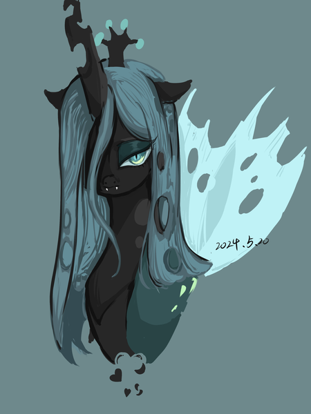 Size: 2598x3464 | Tagged: safe, artist:cao9591791, derpibooru import, queen chrysalis, changeling, changeling queen, pony, bust, female, green background, image, mare, png, portrait, simple background, solo