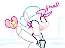 Size: 532x401 | Tagged: safe, artist:algoatall, ponerpics import, pinkie pie, earth pony, pony, ^^, eyes closed, female, happy, heart, image, mare, open mouth, pinktober, pinktober 2023, png, pointing, simple background, smiley face, smiling, surgeon, tape, text, white background, white coat