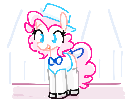 Size: 488x385 | Tagged: safe, artist:algoatall, ponerpics import, pinkie pie, earth pony, pony, alternate hairstyle, bow, clothes, female, happy, hat, hostess, image, mare, pinktober, pinktober 2023, png, simple background, smiling, socks, solo, tail bow, white background