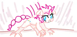Size: 690x336 | Tagged: safe, artist:algoatall, ponerpics import, pinkie pie, chupacabra, earth pony, pony, braided tail, claws, fangs, female, image, mare, monster, pinktober, pinktober 2023, png, simple background, solo, spikes, white background