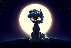 Size: 1216x832 | Tagged: prompter needed, safe, ai content, derpibooru import, machine learning generated, novelai, stable diffusion, cozy glow, pegasus, pony, backlighting, female, front view, full body, g4, grass, image, night, night sky, outdoors, png, silhouette, sitting, sky, solo