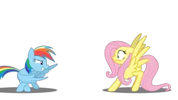 Size: 1920x1080 | Tagged: safe, artist:realdash, derpibooru import, fluttershy, rainbow dash, pony, blushing, cute, dashabetes, feather guns, female, finger gun, finger guns, flutterdash, grin, high res, image, implied lesbian, lesbian, mare, nose wrinkle, png, scrunchy face, shipping, show accurate, shyabetes, smiling, spread wings, vector, wide eyes, wing hands, wingboner, wings, wip