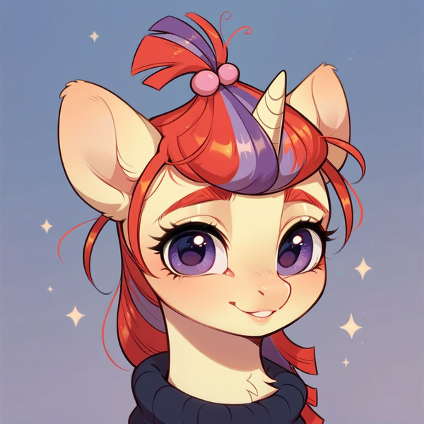 Size: 1024x1024 | Tagged: safe, ai content, derpibooru import, machine learning generated, prompter:doom9454, stable diffusion, moondancer, pony, unicorn, bust, cute, fluffy, generator:pony diffusion v6 xl, horn, image, looking at you, png, portrait