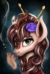 Size: 2833x4124 | Tagged: safe, artist:ryanmandraws, derpibooru import, oc, oc:silver silks, unofficial characters only, kirin, equestria at war mod, bust, cigarette, clothes, hand, image, magic, magic hands, png, portrait, smoke, solo