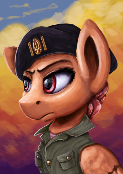 Size: 2808x3978 | Tagged: safe, artist:ryanmandraws, derpibooru import, oc, oc:mad mic, unofficial characters only, pegasus, pony, equestria at war mod, beret, bust, clothes, hat, image, military uniform, png, portrait, solo, uniform