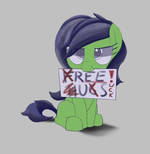 Size: 2148x2200 | Tagged: safe, artist:anonymous, oc, oc:anonfilly, unofficial characters only, pony, /mlp/, 4chan, cute, drawthread, female, filly, gray background, image, jpeg, looking at you, sign, simple background, sitting, solo