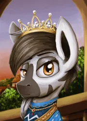 Size: 2016x2800 | Tagged: safe, artist:ryanmandraws, derpibooru import, oc, oc:ceyda vatosoa, unofficial characters only, zebra, equestria at war mod, bust, clothes, crown, image, jewelry, necklace, png, portrait, regalia, solo