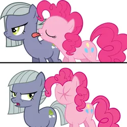 Size: 1500x1500 | Tagged: safe, derpibooru import, limestone pie, pinkie pie, pony, 2 panel comic, :p, comic, duo, duo female, female, g4, image, lemon meme, licking, limestone pie is not amused, meme, png, puckered face, simple background, sour, tongue out, unamused, white background