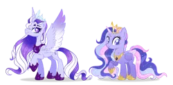 Size: 1280x628 | Tagged: safe, artist:dixieadopts, derpibooru import, oc, oc:lilac prism, oc:velvet hope, unofficial characters only, alicorn, pony, colored wings, female, gradient wings, image, mare, png, simple background, transparent background, wings